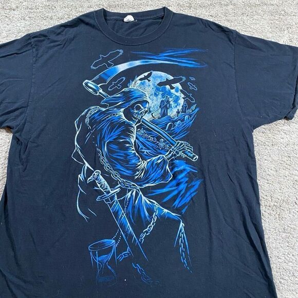 Vintage Y2K Grim Reaper Graveyard 3D Print Tee T Shirt - Picture 2 of 7